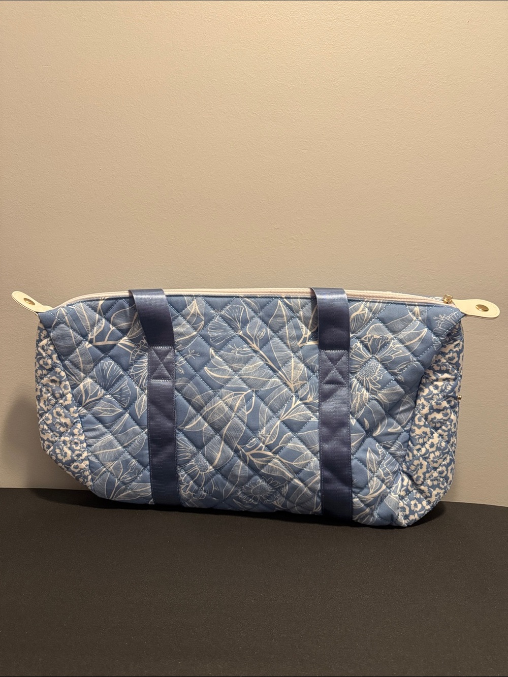 Summer & Rose Weekender Quilted Duffel Bag blue white floral